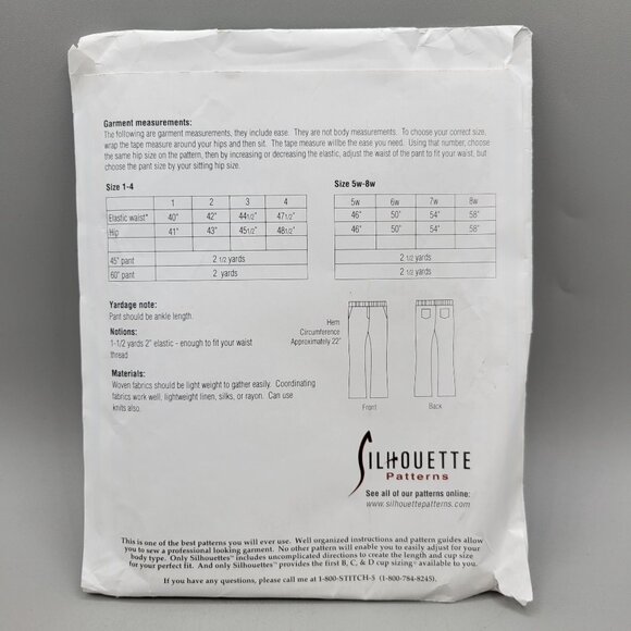 Silhouette Patterns 3414 Jags Woven Yoga Pants Size 1-4 & 5w-8w B/C/D Cup UNCUT - Picture 4 of 6